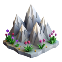 Low Poly Mountain Range with Vibrant Flowers 3D Illustration png