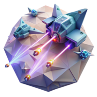 Futuristic Spaceship 3D Render Low Poly Asteroid Attack Sci-Fi Illustration png
