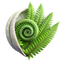 3D Render of Lush Green Fern Spirals in White Cradle png