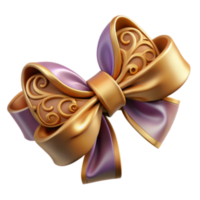 Elegant 3D Render of a Golden and Purple Bow with Ornate Detail png