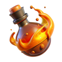 3D Render of Amber Elixir Bottle with Splash, Fantasy Potion, Game Asset png