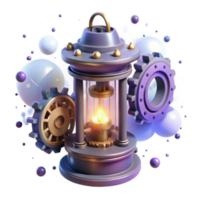 Steampunk Lantern 3D Render Gears, Candlelight, and Abstract Background png