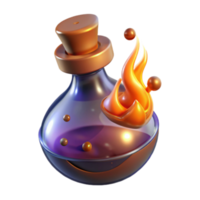 3D Render Flaming Potion Bottle, Fantasy Elixir Graphic Resource png