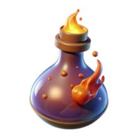 Fiery Potion 3D Render Illustration A Magical Flask with Flaming Design png