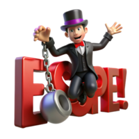3D Cartoon Illustration Escape Game Graphic Resource A Fun 3D Render of a Cartoon Magician Escaping with a Ball and Chain png