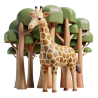 Adorable 3D Render of Giraffe in Forest Setting png