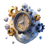 3D Render of Clock Gears and Clouds Abstract Background Image png