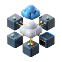 3D Illustration Network System Data Cloud Computing Cubes Abstract png