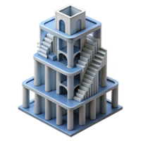 3D Render of Abstract Architectural Structure, Geometric Tower with Interlocking Stairs and Pillars png