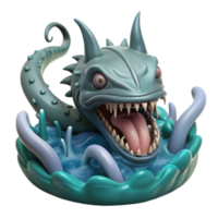 3D Render of a Mythical Sea Monster Emerging from Water png