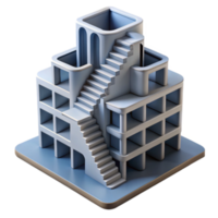 Abstract 3D Model of a Modern Building with Multiple Staircases png