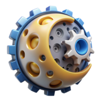 3D Render of Crescent Moon Gear Mechanism Abstract Background png