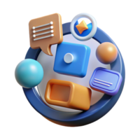 Abstract 3D Render of Colorful Geometric Shapes and UI Elements png