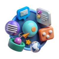 Vibrant 3D Render of Abstract Data Icons Global Network Communication Technology png