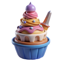 3D Render of a Multi-Layered Cupcake with Pastel Frosting and Candy Decorations png