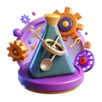 Vibrant 3D Render of Abstract Gear Mechanism with Flask png