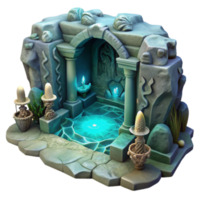 Enchanted Stone Shrine Model Glowing Pool, Ancient Architecture, Fantasy Game Asset png