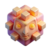 3D Cube Face Illustration, Glowing Eyes, Blocky Design, Digital Art, Pink and Orange Color Palette, Geometric Character, Creative Model, Unique Cube Creature, Figure, Pixel Art Style png