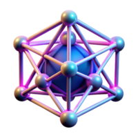 3D Render Abstract Geometric Structure, Iridescent Molecular Model, Colorful Sphere Bonds, Neon Glow, Science Illustration, Digital Art png