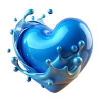 Blue Liquid Heart 3D Illustration, Dynamic Splash Design png