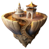 3D Render Floating Island Temple Architecture Fantasy Landscape png