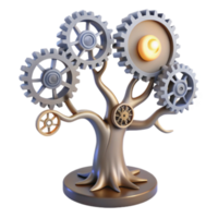 Gear Tree 3D Render - Mechanism, Interlocking, Cogwheels, Bronze, Innovation, Technology, Engineering, Industrial, Abstract 3D Background png
