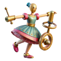 Whimsical 3D Render of a Dancing Doll with Musical Instruments png
