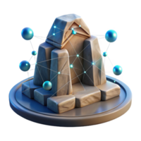 Abstract 3D Render Stone Structure with Glowing Network Connections png