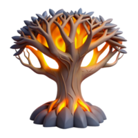 Glowing Fantasy Tree 3D Render, Illuminated Branches, Mystical Design, Game Asset, Digital Art, Magical Tree Illustration, Fantasy Background, Stylized Tree Model, Otherworldly Plant, Glowing Roots png