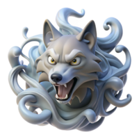 Aggressive Wolf 3D Render Surrounded by Abstract Swirls png