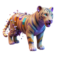 Vibrant 3D Render of a Stylized Tiger with Colorful Abstract Elements png