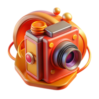 3D Render of a Retro Camera with Abstract Orange Background png