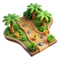 3D Render Island Oasis Path Palm Trees Lush Greenery Game Asset png