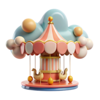 Whimsical 3D Render of a Carousel in a Cloud Setting png
