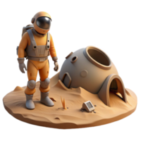 3D Render Astronaut on Desolate Planet Near Crashed Habitat png