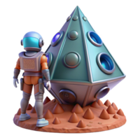 3D Render Astronaut Exploring Alien Spaceship on Mars png
