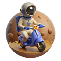 Astronaut on Scooter 3D Render Illustration Moon Surface Background png