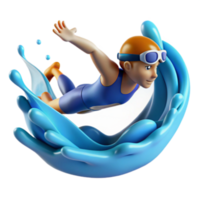 3D Illustration of Swimmer in Dynamic Pose, Water Splash Background png