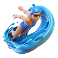 3D Illustration of Swimmer in Dynamic Pose, Blue Water Splash Background png