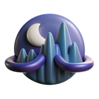 3D Render Night Mountain Scene Illustration Crescent Moon Abstract Background png