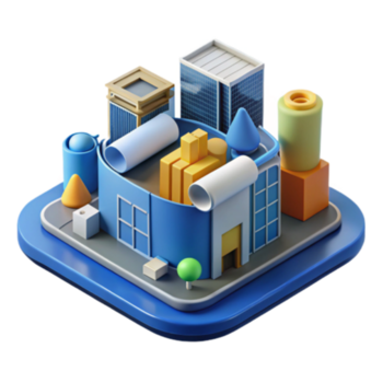 isométrico 3d paisagem urbana ilustração, colorida edifícios e estruturas png