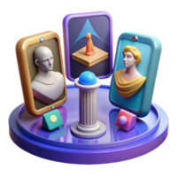 3D Render Classical Busts and Statues on a Circular Display png