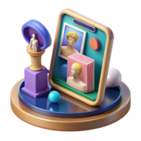 3D Render of Classical Sculptures Displayed on a Smartphone Screen, Colorful Abstract Background png