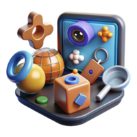 Vibrant 3D Render of Playful Geometric Shapes and Objects png