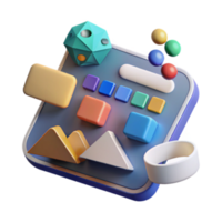 Colorful 3D Render of Geometric Shapes and UI Elements png