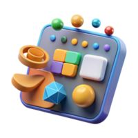 Vibrant 3D Render of Abstract Geometric Shapes and Colorful Buttons png