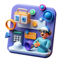 3D Render of a Cartoon Character Interacting with a Digital Interface png