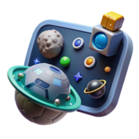 3D Render of Futuristic Space Scene with Planets and UI Elements png