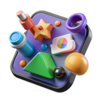 Vibrant 3D Render of Colorful Geometric Shapes on a Digital Interface png