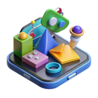 Vibrant 3D Render of Abstract Geometric Shapes on a Smartphone png